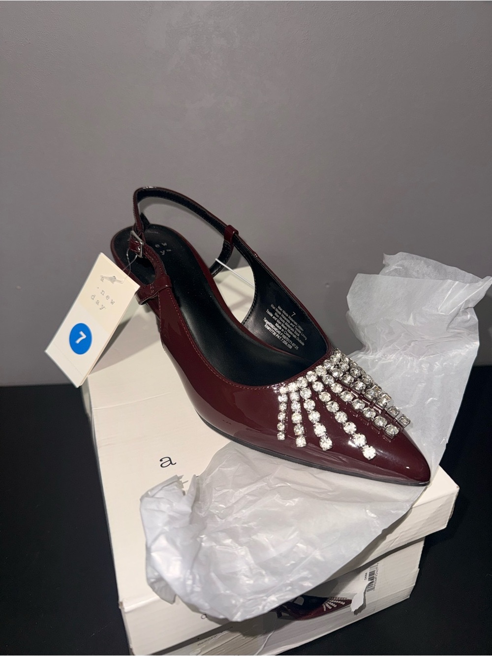 a new day Burgundy Patent Slingback Pump with Crystal Accent